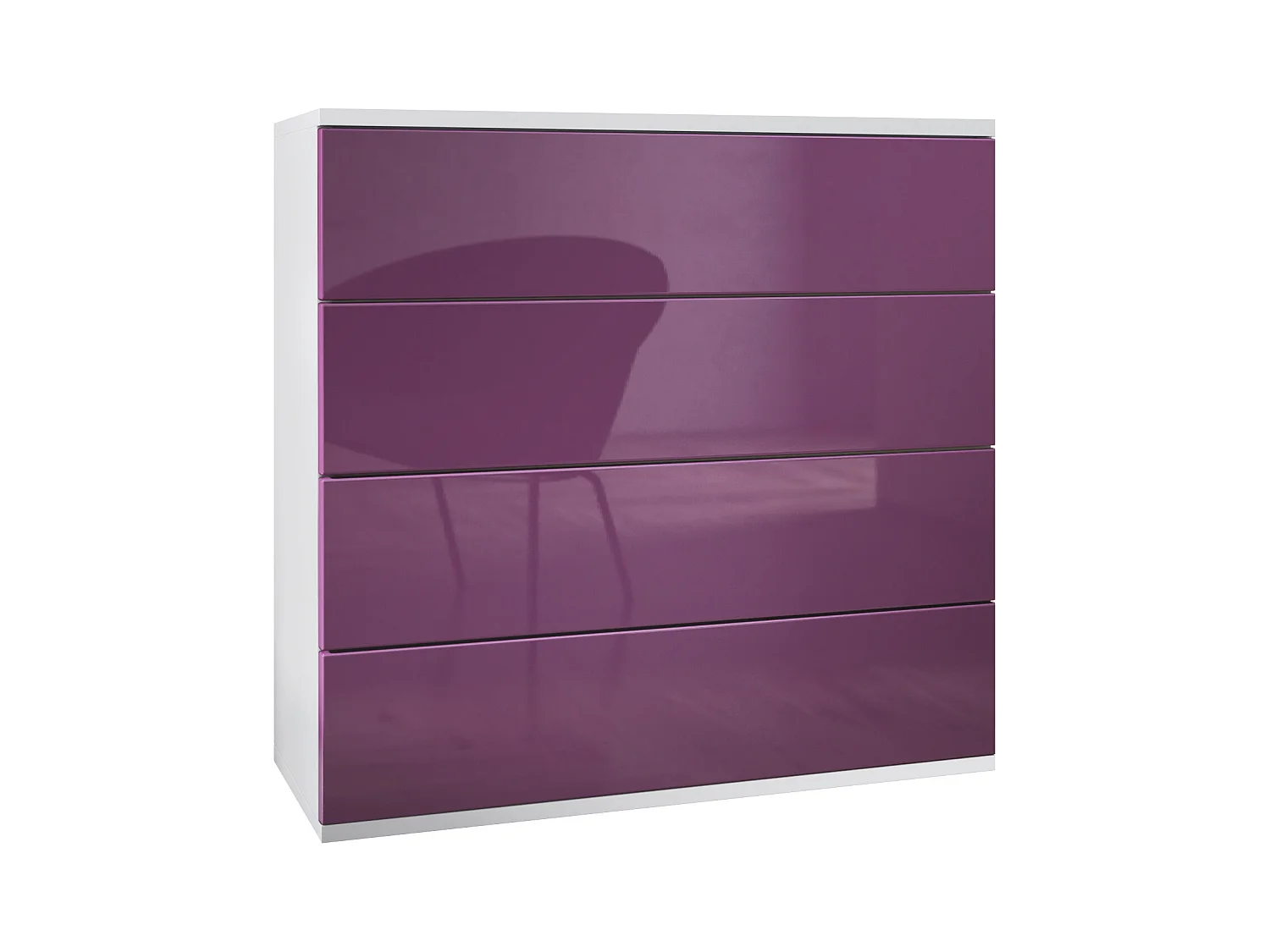 Commode suspendue Pavos V3, Buffet avec 4 tiroirs blanc mat/mûre haute brillance (76 x 76 x 35 cm)