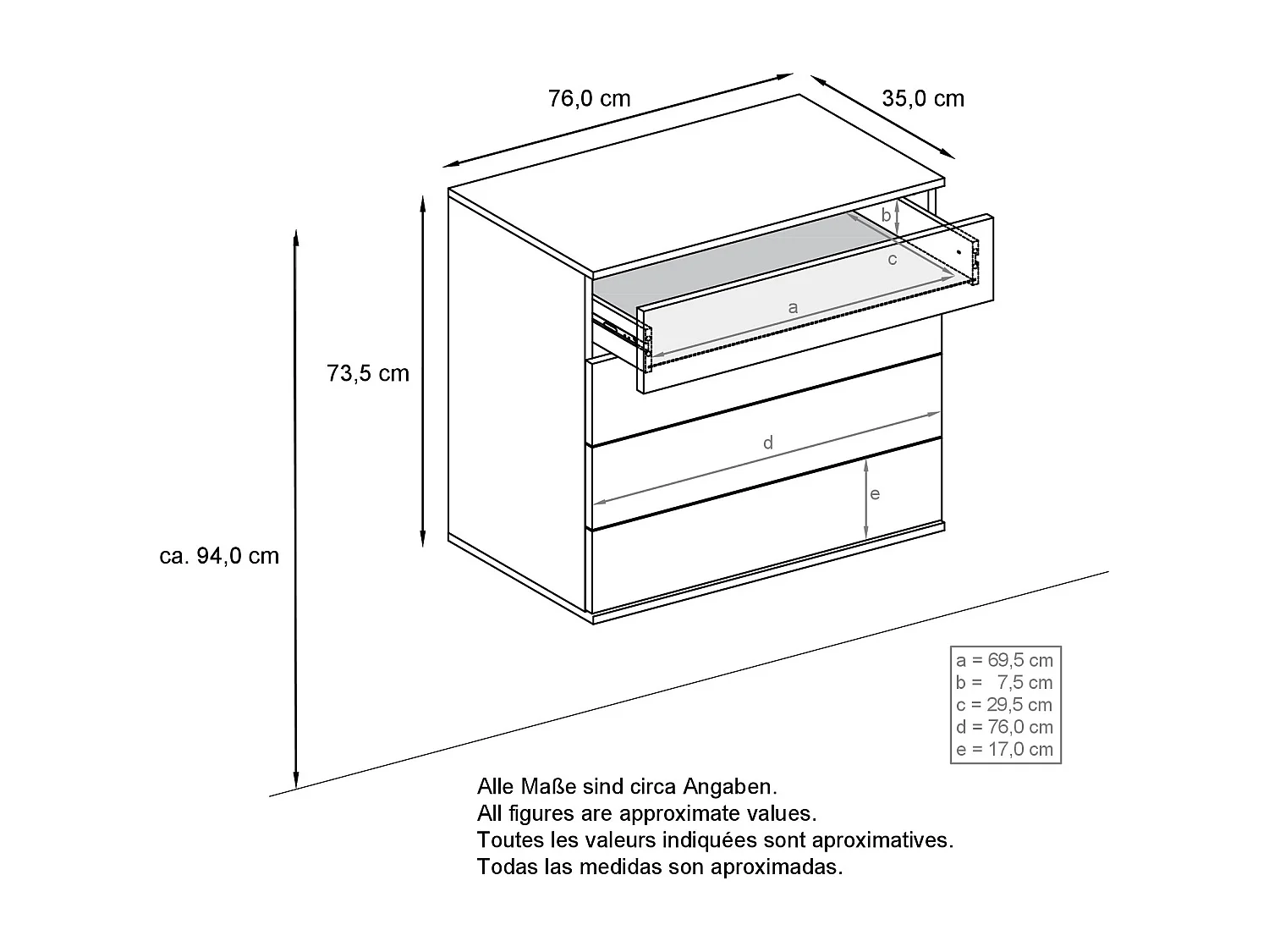 Cassettiera sospesa Pavos V3, Credenza con 4 cassetti bianco opaco/violetto porpora lucido (76 x 76 x 35 cm)