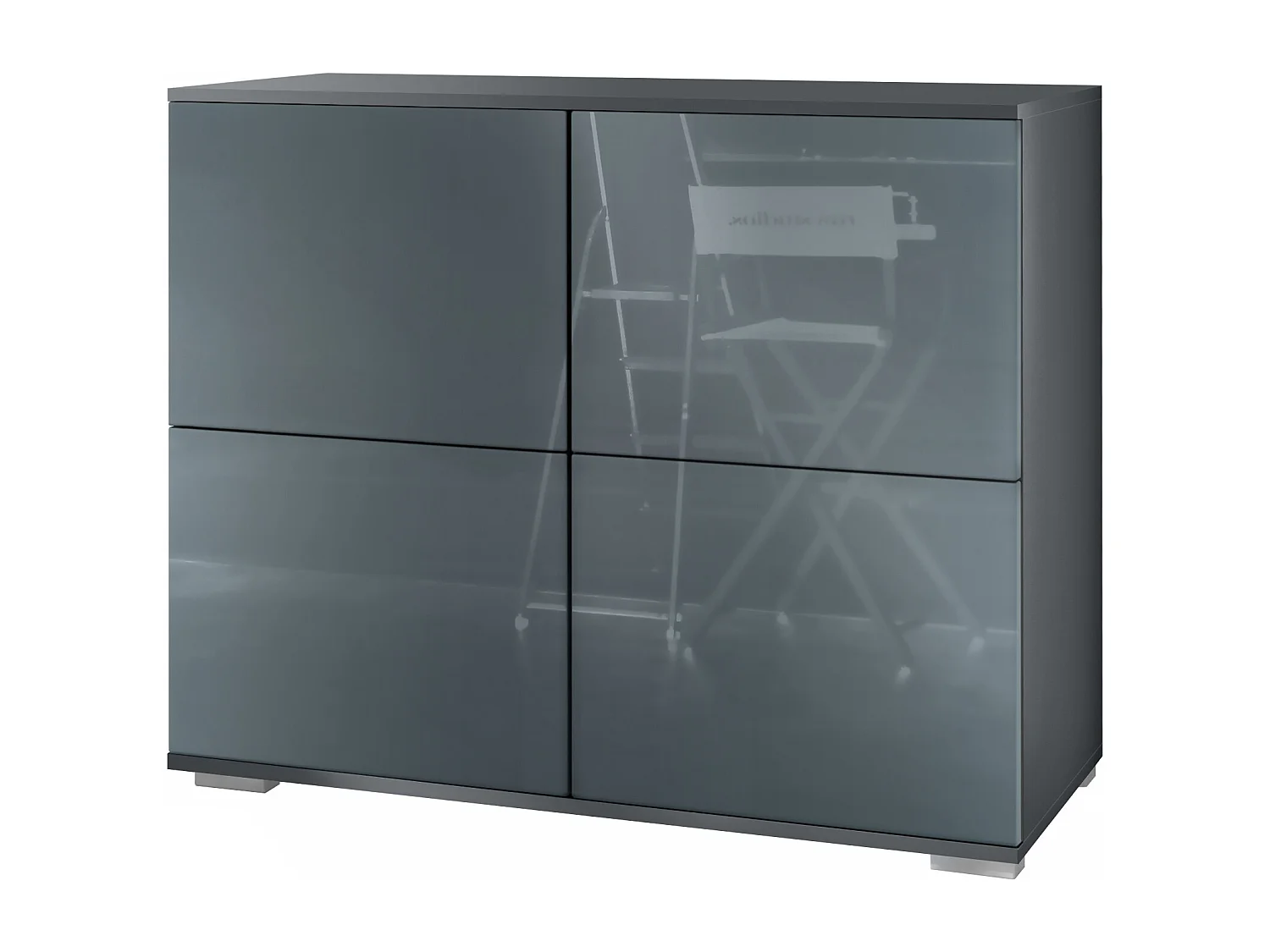 Credenza Rova V3 – Mobile da cucina moderno con 4 ante Push-to-Open antracite opaco  / grigio lucido (92,5 x 75.5 x 35)
