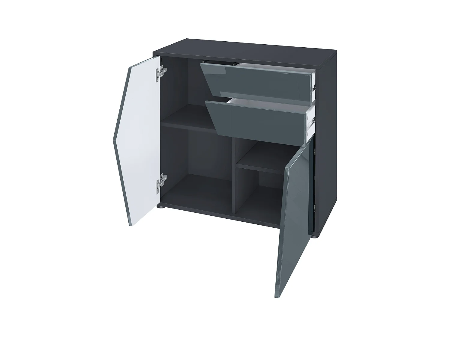 Buffet Benny, Commode avec 2 portes et 2 tiroirs, Noir mat/Chêne Nature (79 x 74 x 36 cm)