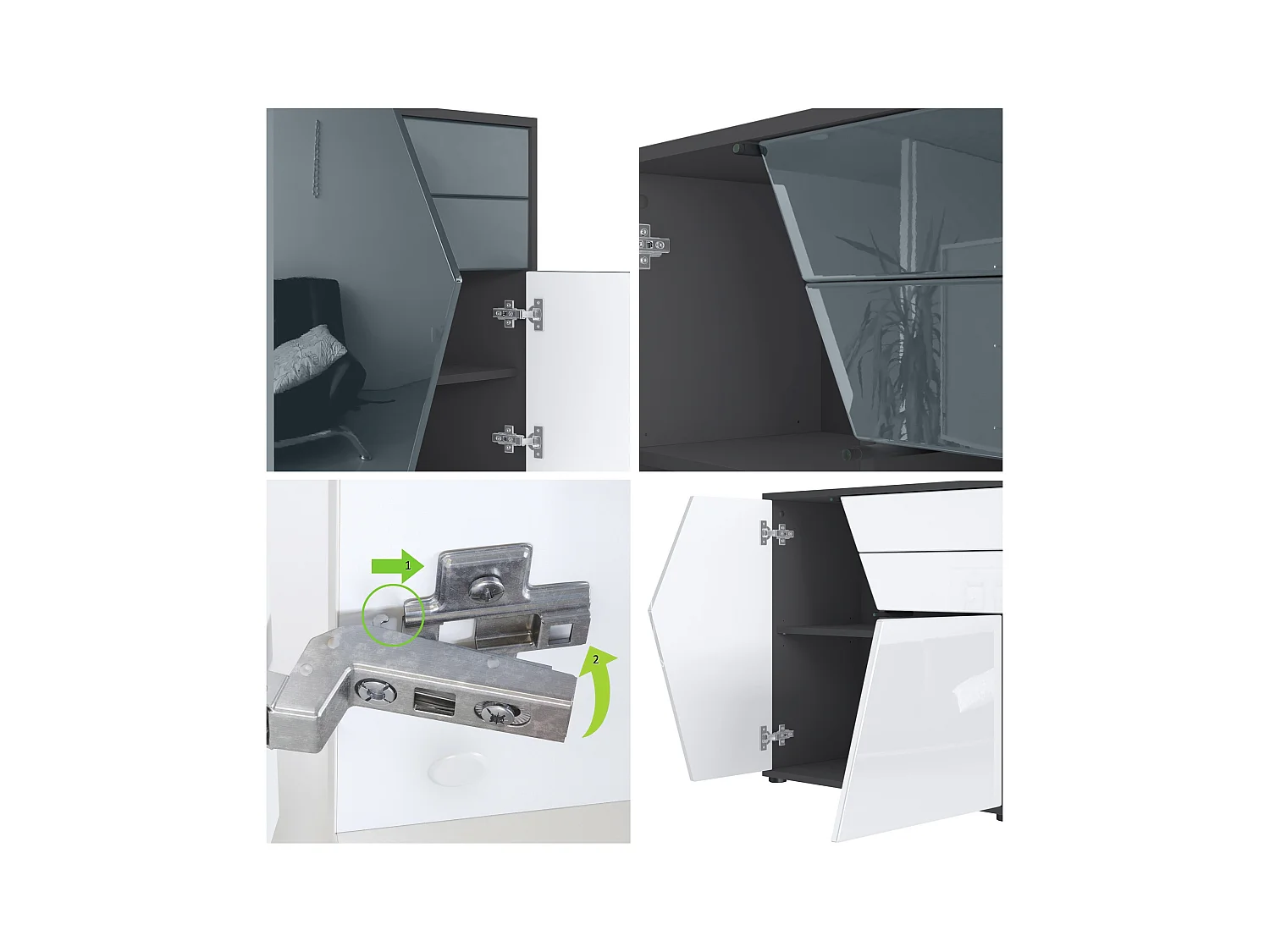 Buffet Benny, Commode avec 2 portes et 2 tiroirs, Noir mat/Chêne Nature (79 x 74 x 36 cm)