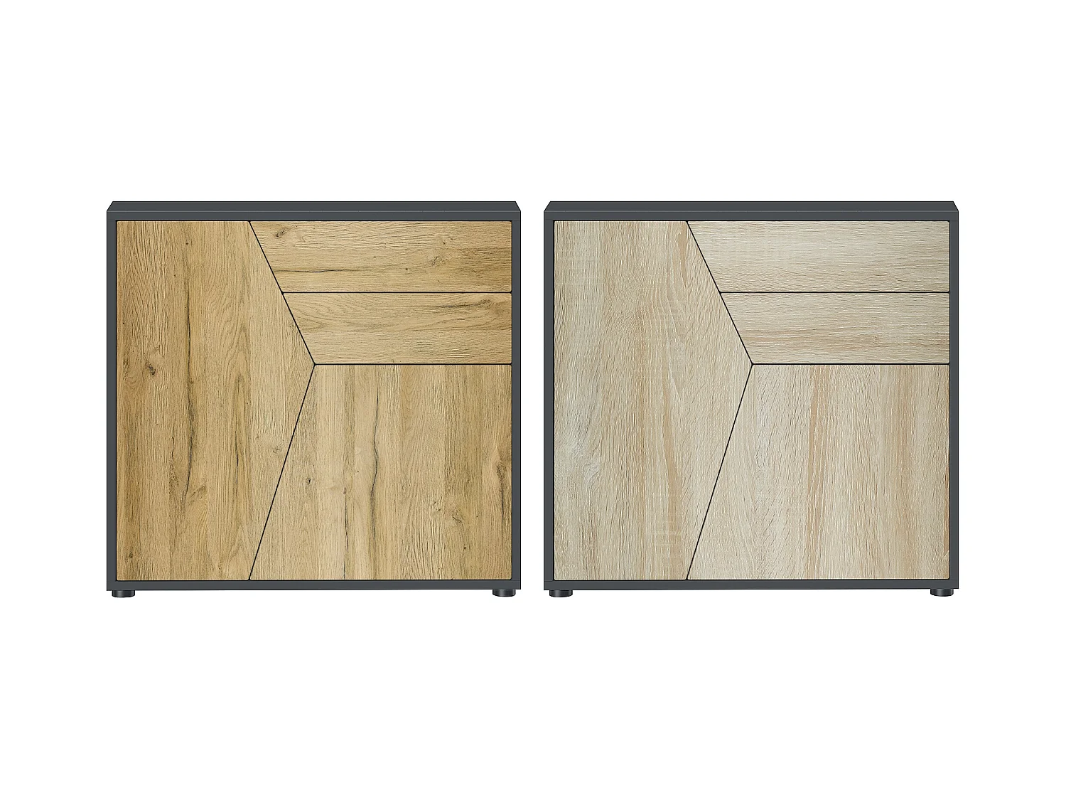 Buffet Benny, Commode avec 2 portes et 2 tiroirs, Noir mat/Chêne Nature (79 x 74 x 36 cm)