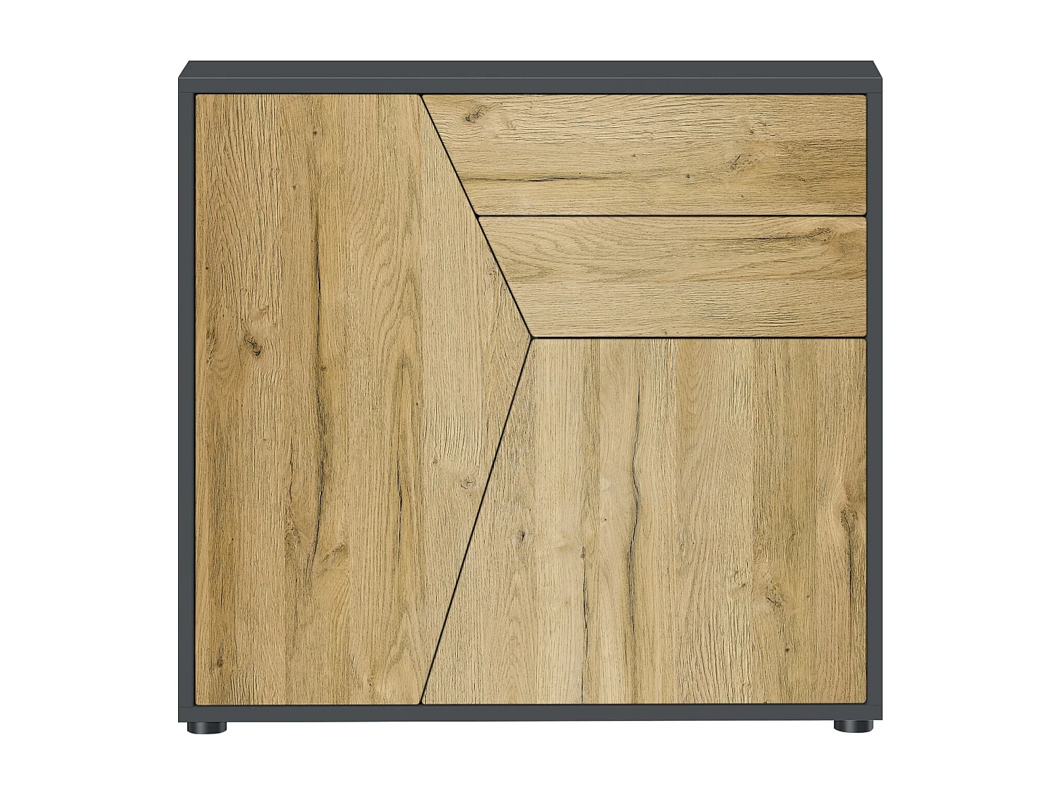 Buffet Benny, Commode avec 2 portes et 2 tiroirs, Noir mat/Chêne Nature (79 x 74 x 36 cm)