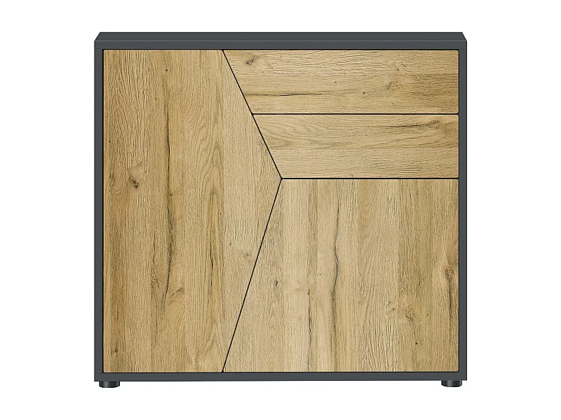 Buffet Benny, Commode avec 2 portes et 2 tiroirs, Noir mat/Chêne Nature (79 x 74 x 36 cm)