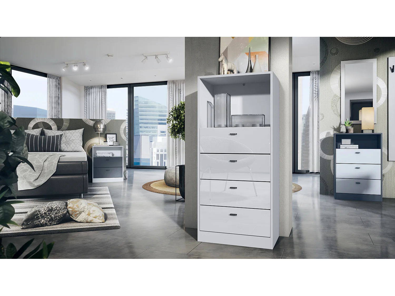 KOMMODE Pino Fronten in Weiß Hochglanz