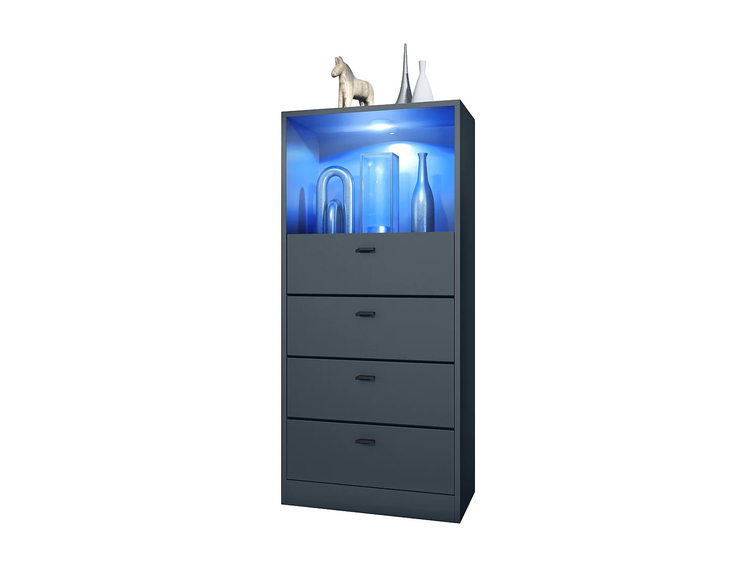 Commode Buffet Pino V3, avec 4 tiroirs & 1 compartiment ouvert, Anthracite mat/undefined avec éclairage LED RVB (56 x 125 x 36 cm)