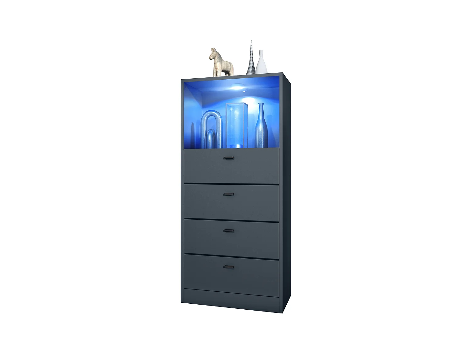 Commode Buffet Pino V3, avec 4 tiroirs & 1 compartiment ouvert, Anthracite mat/undefined avec éclairage LED RVB (56 x 125 x 36 cm)