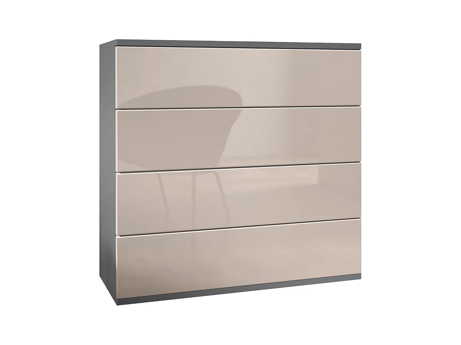 Commode suspendue Pavos V3, Buffet avec 4 tiroirs anthracite mat/gris sable haute brillance (76 x 76 x 35 cm)