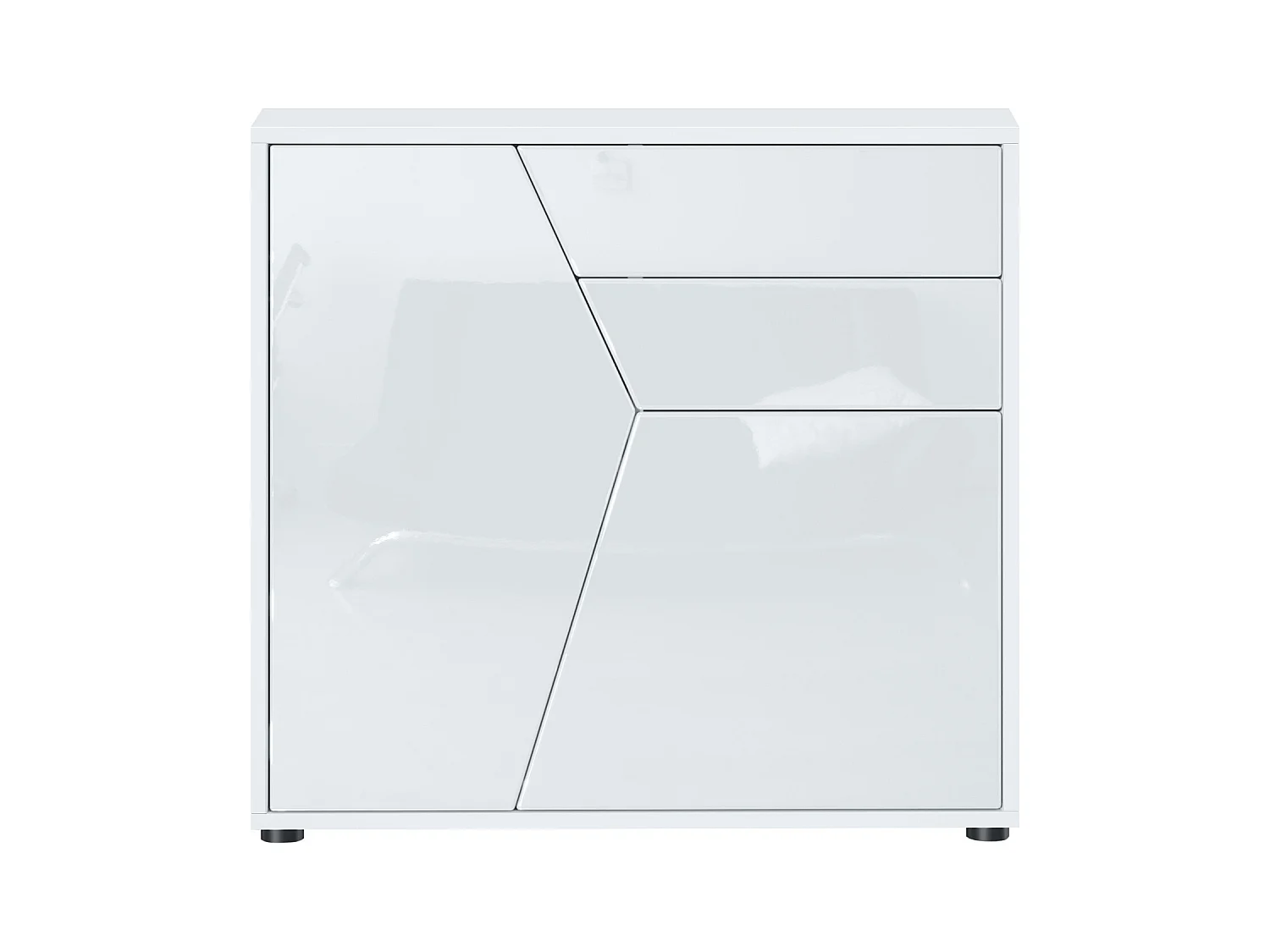 Buffet Benny, Commode avec 2 portes et 2 tiroirs, Blanc mat/Blanc haute brillance (79 x 74 x 36 cm)