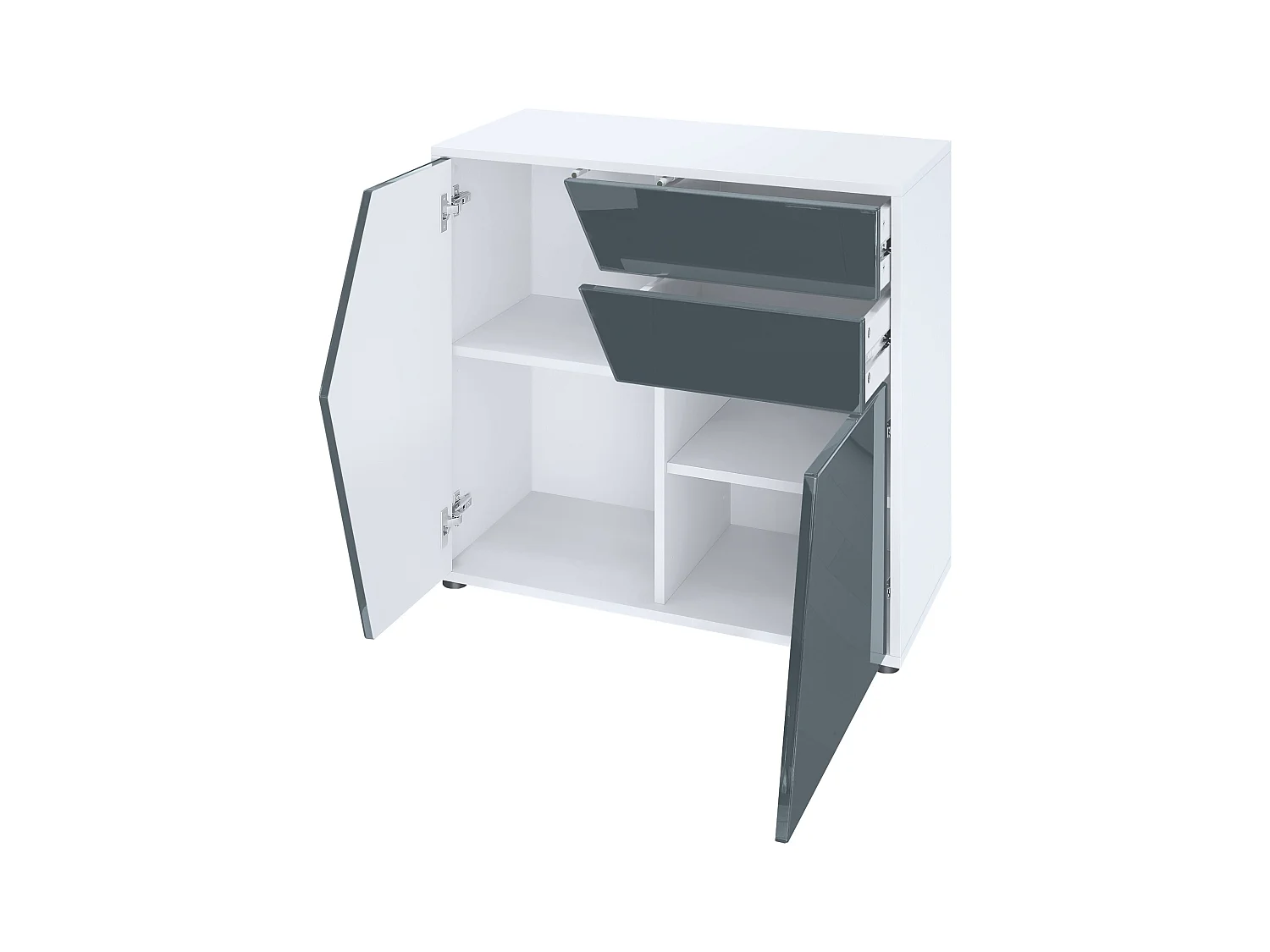 Buffet Benny, Commode avec 2 portes et 2 tiroirs, Blanc mat/Blanc haute brillance (79 x 74 x 36 cm)