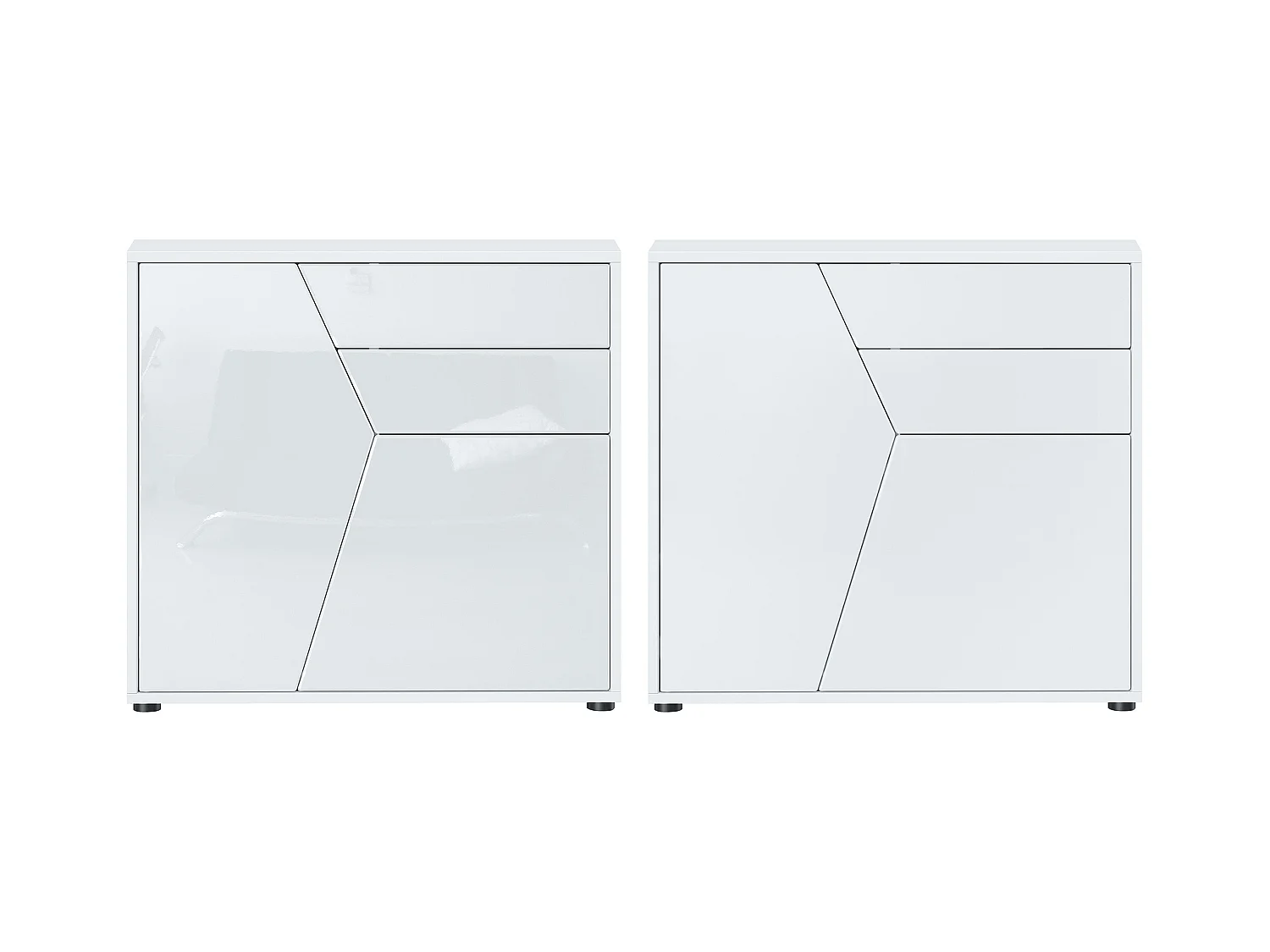 Buffet Benny, Commode avec 2 portes et 2 tiroirs, Blanc mat/Blanc haute brillance (79 x 74 x 36 cm)