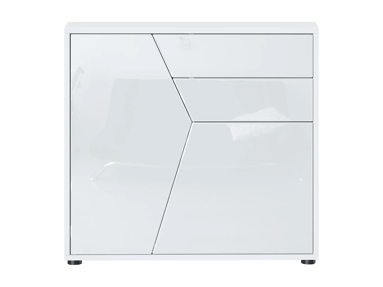 Buffet Benny, Commode avec 2 portes et 2 tiroirs, Blanc mat/Blanc haute brillance (79 x 74 x 36 cm)