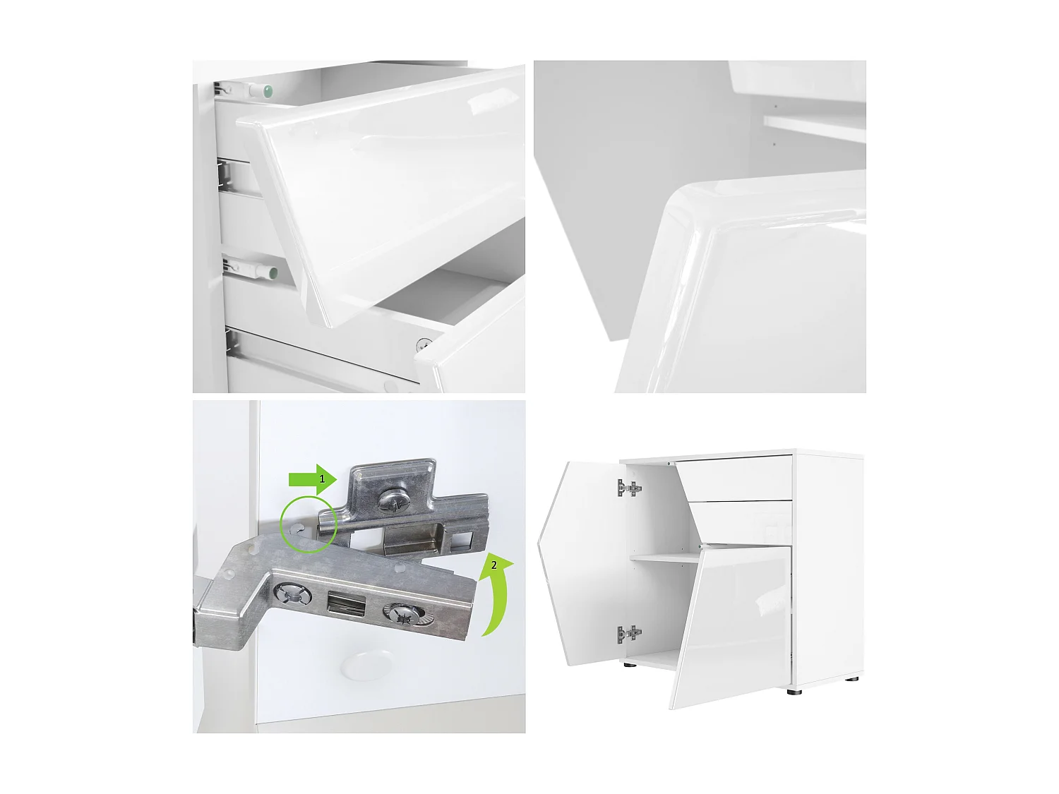 Buffet Benny, Commode avec 2 portes et 2 tiroirs, Blanc mat/Blanc haute brillance (79 x 74 x 36 cm)