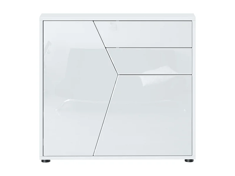 Vladon Cajonera Benny, Cómoda con 2 Puertas y 2 Cajones, Blanco mate/Blanco de alto brillo (79 x 74 x 36 cm)