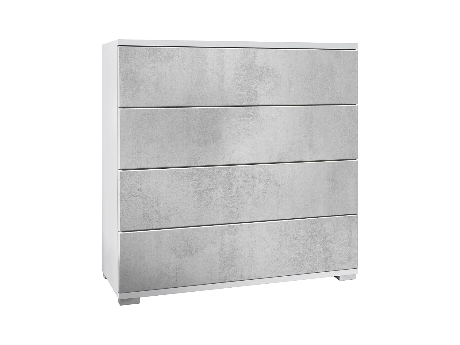 Commode  Pavos V3, Buffet avec 4 tiroirs blanc mat/aspect béton oxyde (76 x 76 x 35 cm)