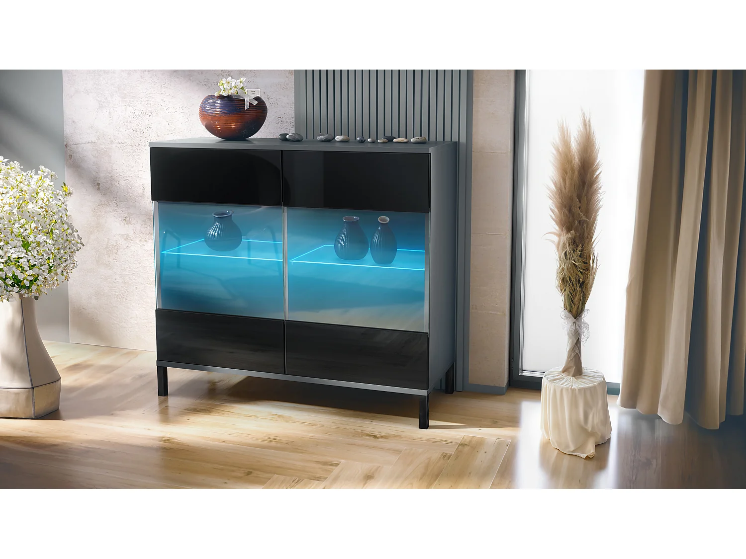 KOMMODE Bari Schwarz Hochglanz