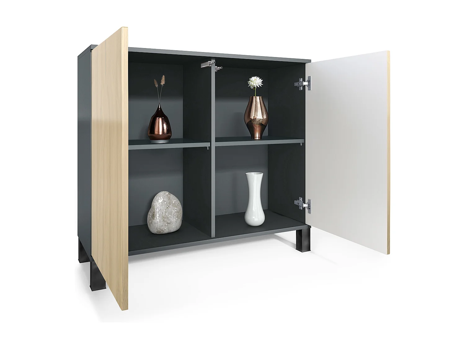 Aparador Skadu V3, Armario de Cocina Moderno con 2 Puertas Grandes antracita mate / negro de alto brillo (92,5 x 84.5 x 35)