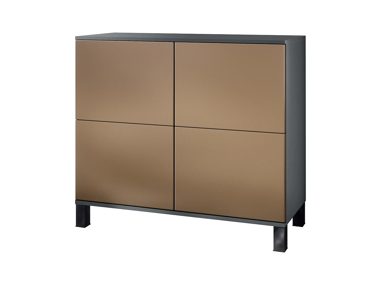 Buffet Rova V3 – Meuble de cuisine moderne avec 4 portes Push-to-Open anthracite mat / aspect bronzé (92,5 x 84.5 x 35)