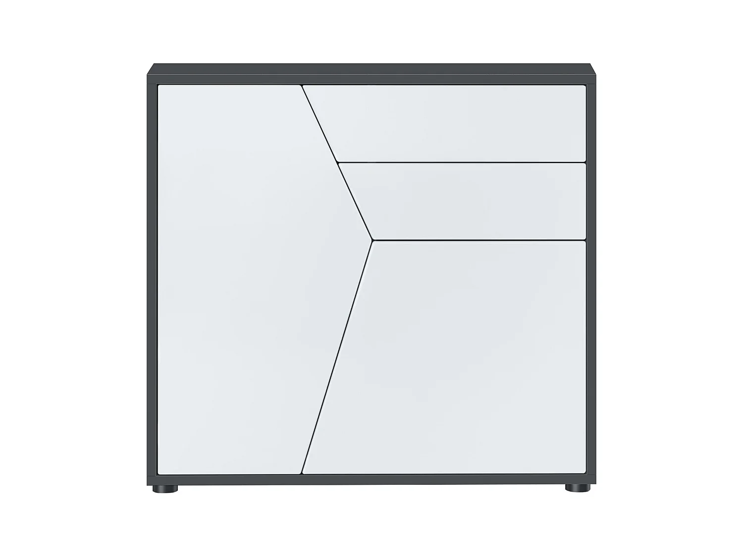 Buffet Benny, Commode avec 2 portes et 2 tiroirs, Noir mat/Blanc mat (79 x 74 x 36 cm)