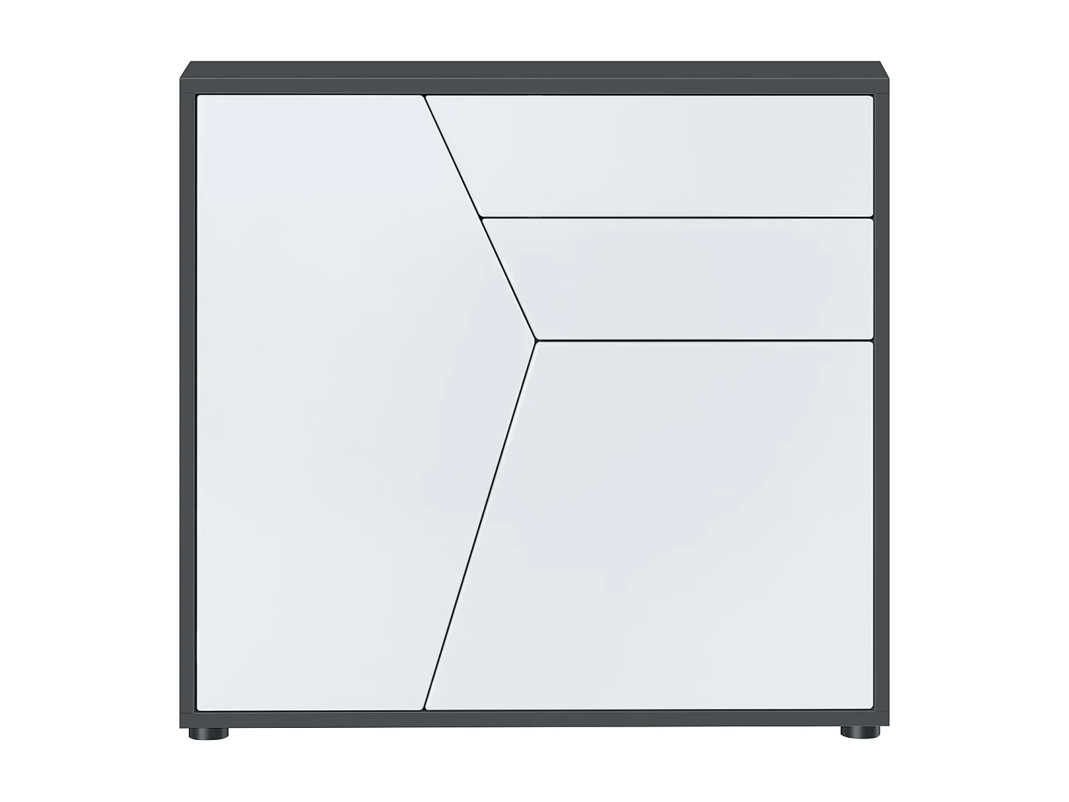 Buffet Benny, Commode avec 2 portes et 2 tiroirs, Noir mat/Blanc mat (79 x 74 x 36 cm)