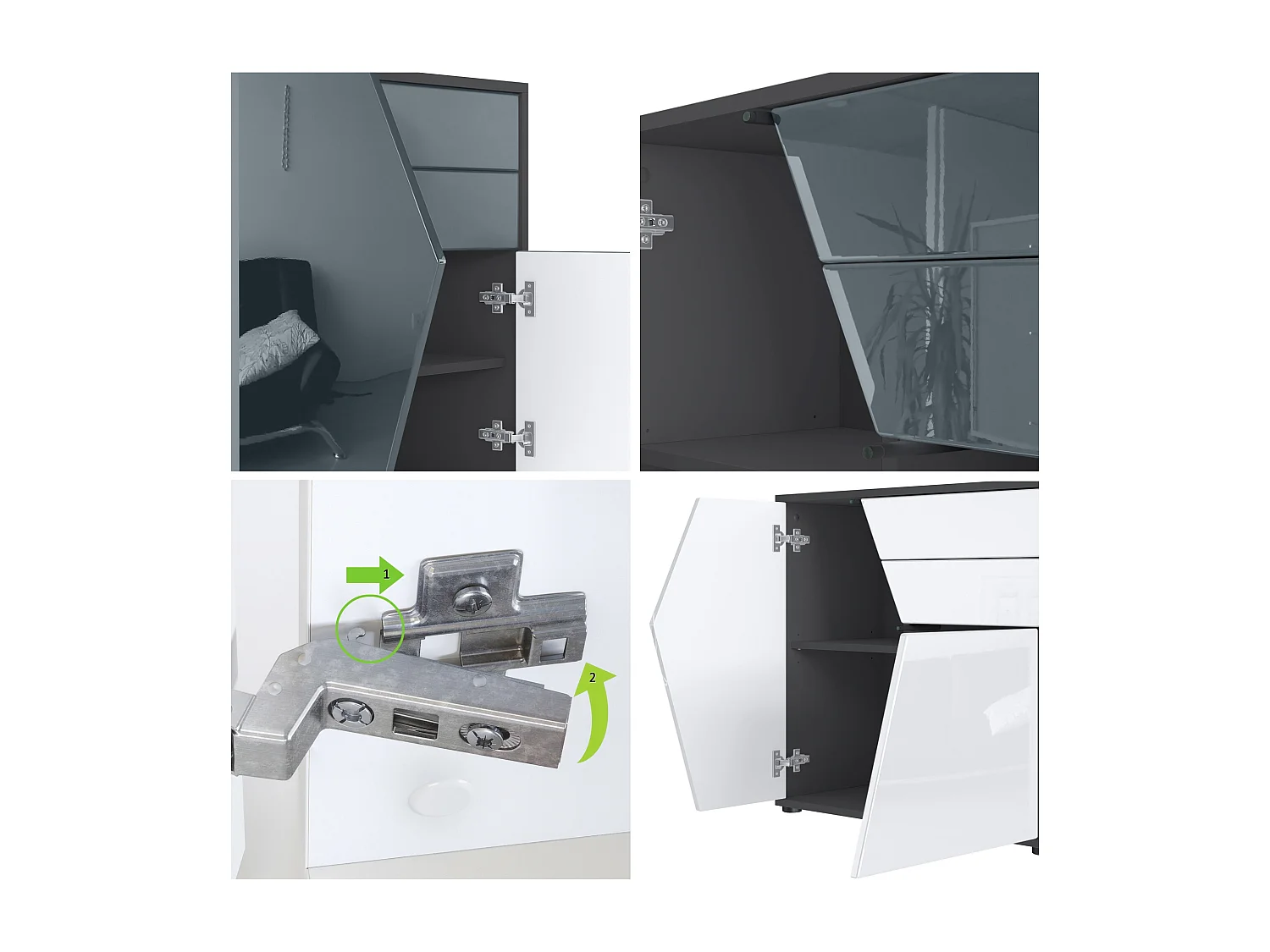 Buffet Benny, Commode avec 2 portes et 2 tiroirs, Noir mat/Blanc mat (79 x 74 x 36 cm)