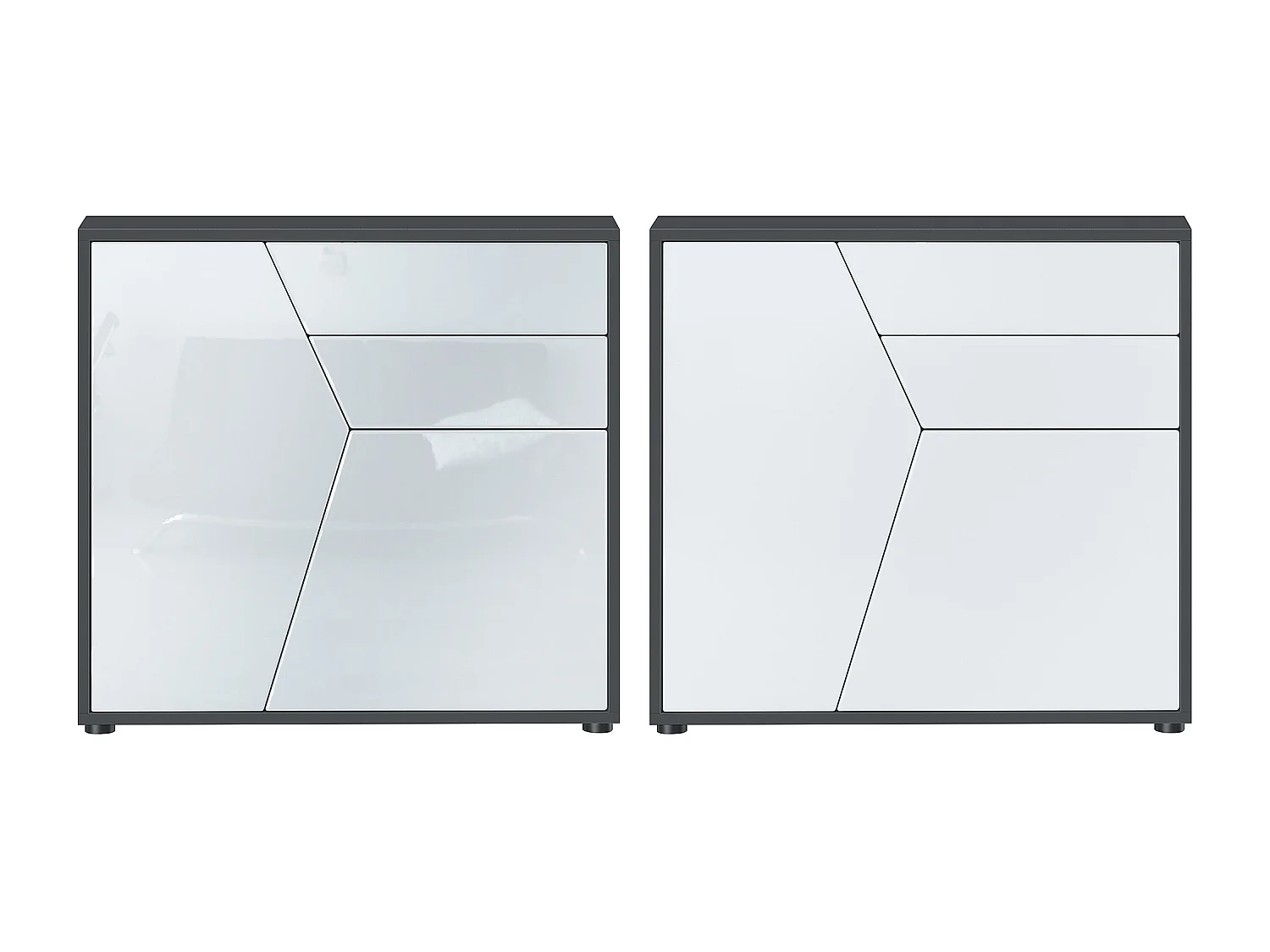 Buffet Benny, Commode avec 2 portes et 2 tiroirs, Noir mat/Blanc mat (79 x 74 x 36 cm)