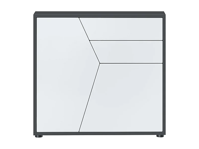 Buffet Benny, Commode avec 2 portes et 2 tiroirs, Noir mat/Blanc mat (79 x 74 x 36 cm)