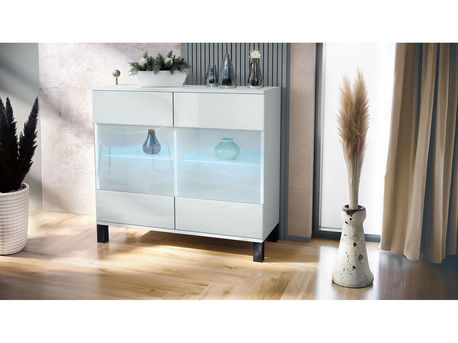 KOMMODE Bari Weiß Hochglanz