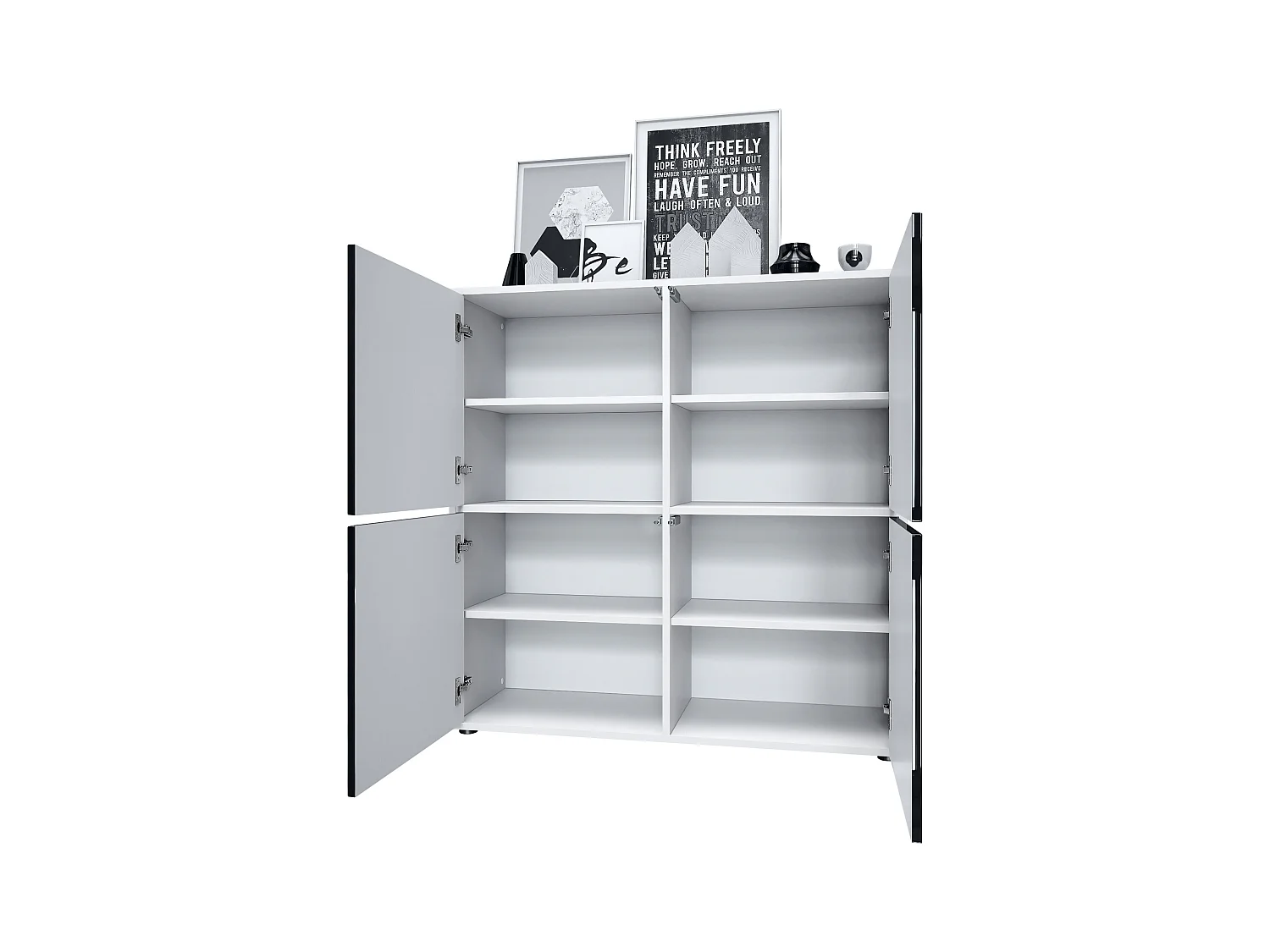 Highboard Cuba V2 Placard 104 x 105,5 x 35,5 cm Buffet à 8 compartiments, caisson en blanc mat / façades en Chêne Nature