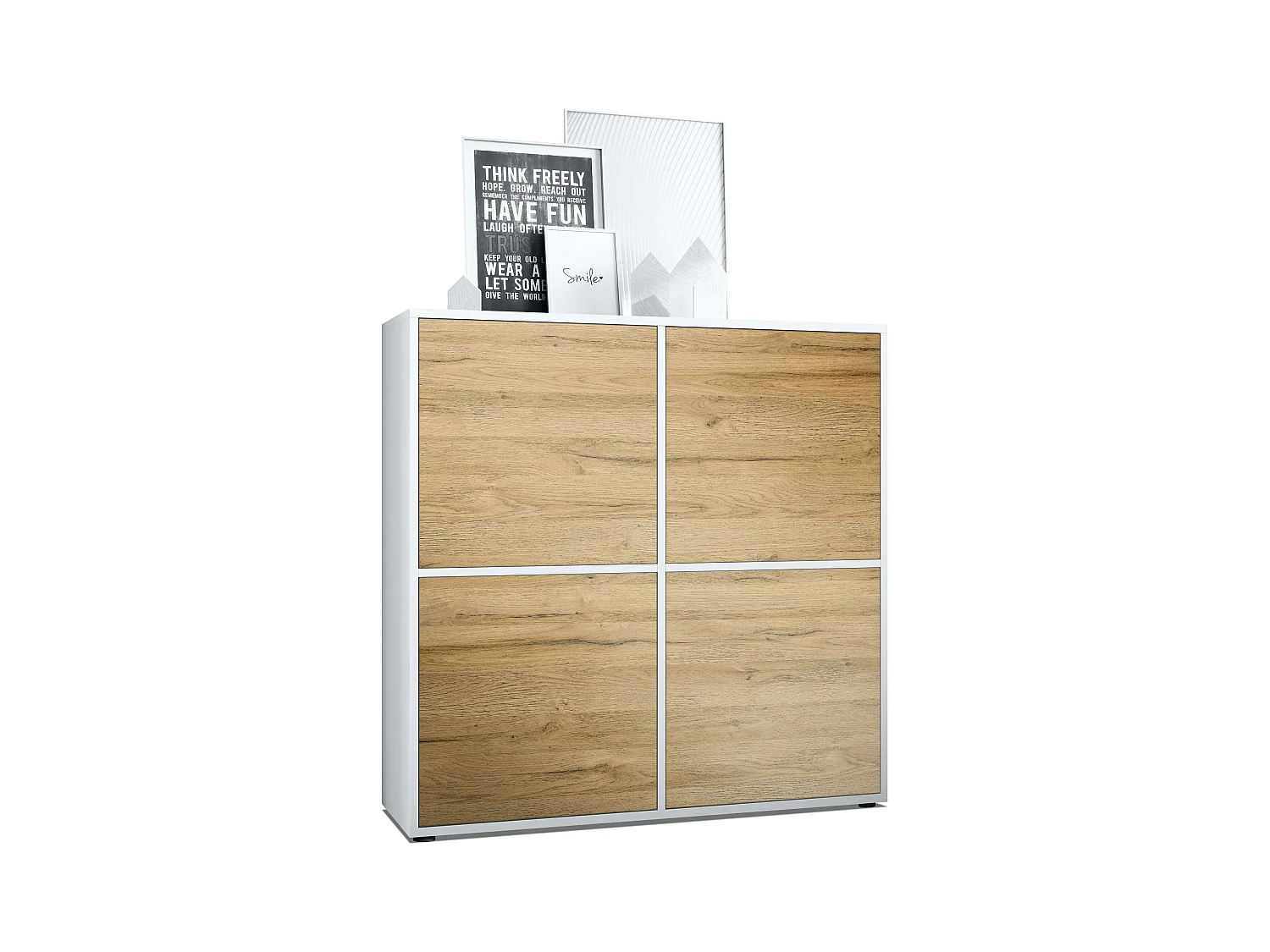 Aramario - Alacena Cuba V2 armario 104 x 105.5 x 35.5 cm armario - alacena con 8 compartimentos, cuerpo en blanco mate frentes en Roble natural