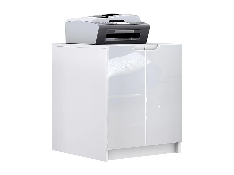commode d'imprimante Logan, armoire à dossiers avec 2 compartiments et 2 portes, corps blanc mat, façades blanc haute brillance, (51 x 60,5 x 54 cm)