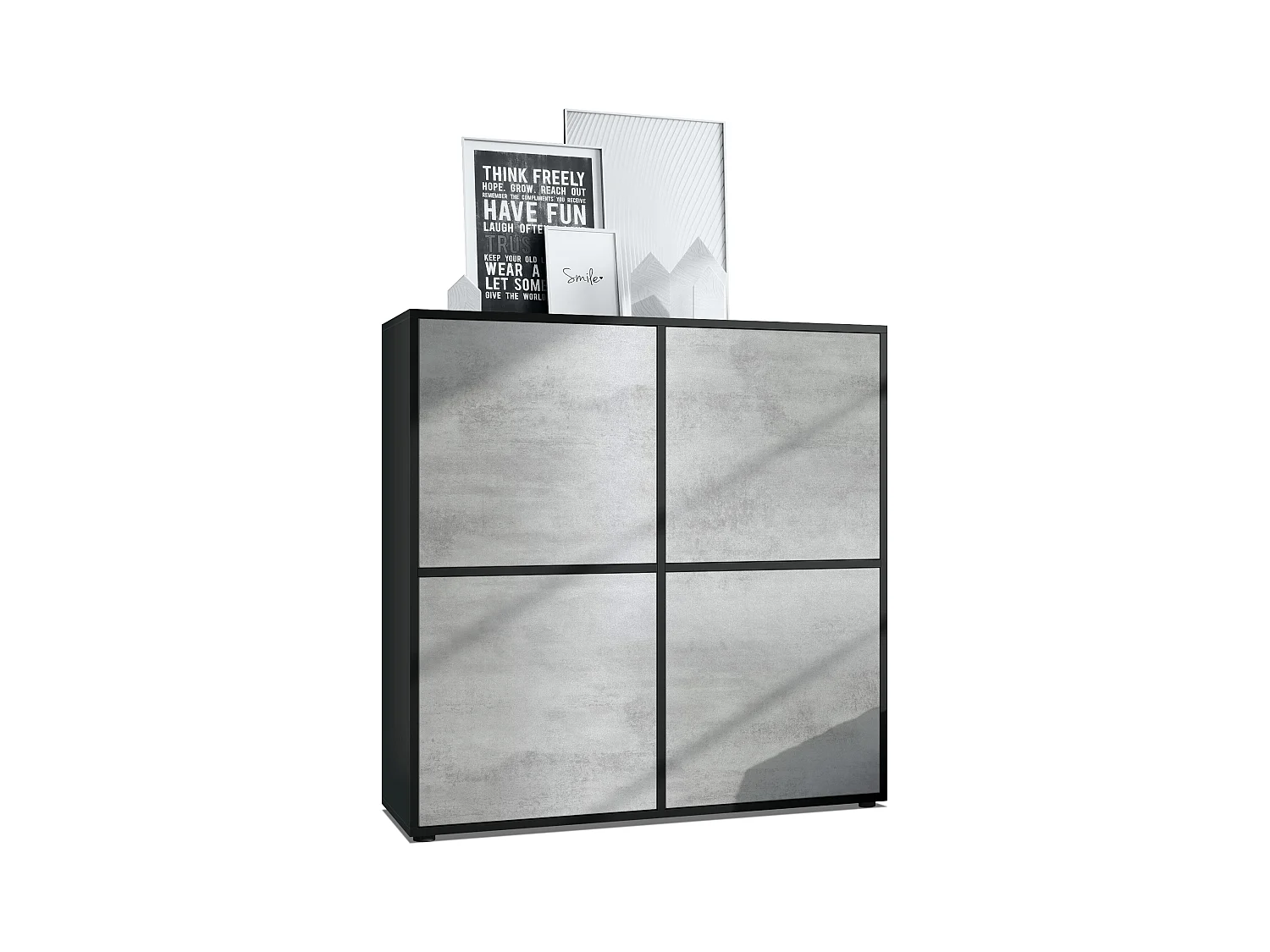 Aramario - Alacena Cuba V2 armario 104 x 105.5 x 35.5 cm armario - alacena con 8 compartimentos, cuerpo en negro mate frentes en Hormigón oxidado