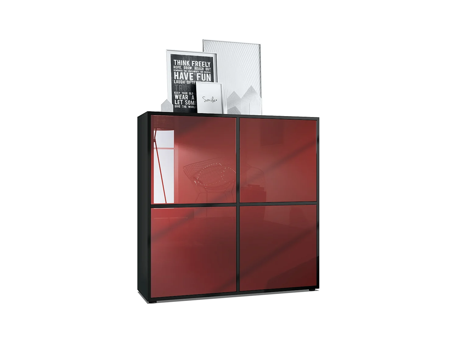 Aramario - Alacena Cuba V2 armario 104 x 105.5 x 35.5 cm armario - alacena con 8 compartimentos, cuerpo en negro mate frentes en Burdeos de Alto Brillo