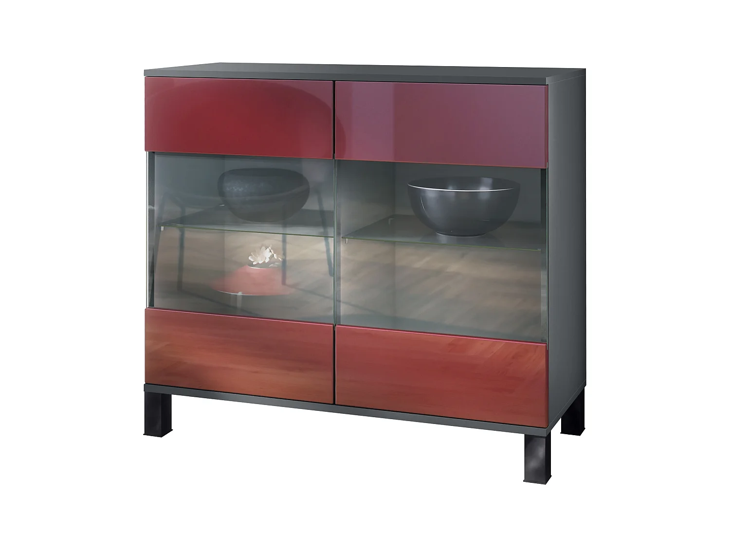 KOMMODE Bari Bordeaux Hochglanz
