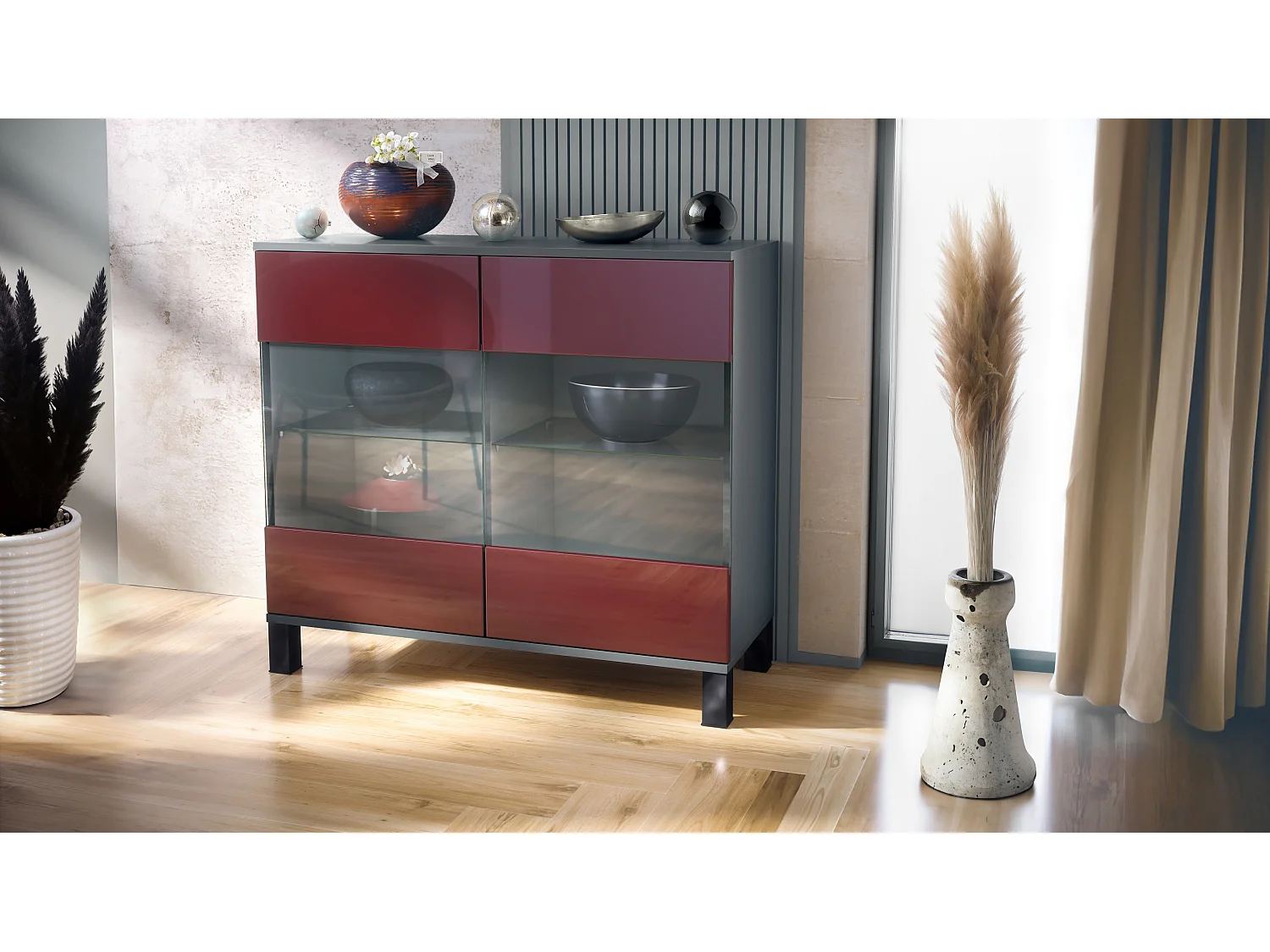 KOMMODE Bari Bordeaux Hochglanz