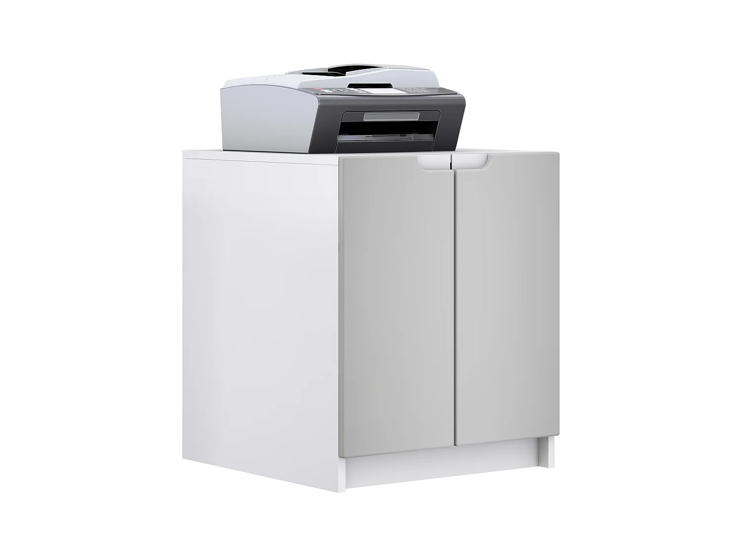 commode d'imprimante Logan, armoire à dossiers avec 2 compartiments et 2 portes, corps blanc mat, façades gris clair satiné mat, (51 x 60,5 x 54 cm)