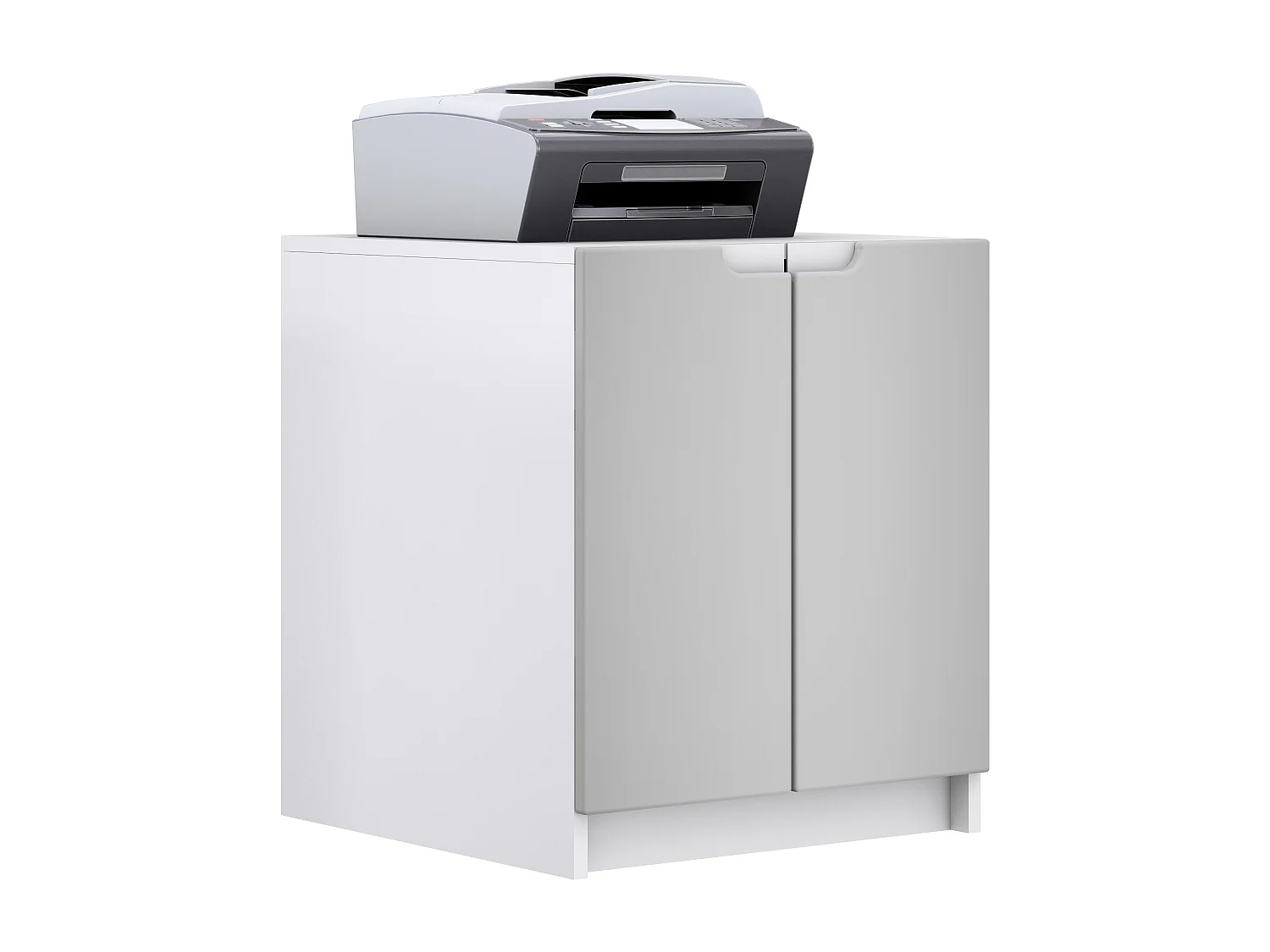 Mobiletto porta stampante Logan, armadietto schedario con 2 scomparti e 2 ante, cassa bianco opaco, frontali grigio chiaro semilucido, (51 x 60,5 x 54 cm)