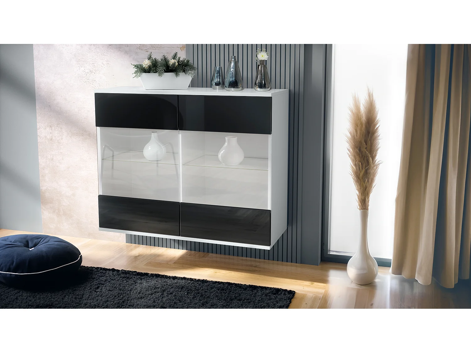 KOMMODE Bari Schwarz Hochglanz