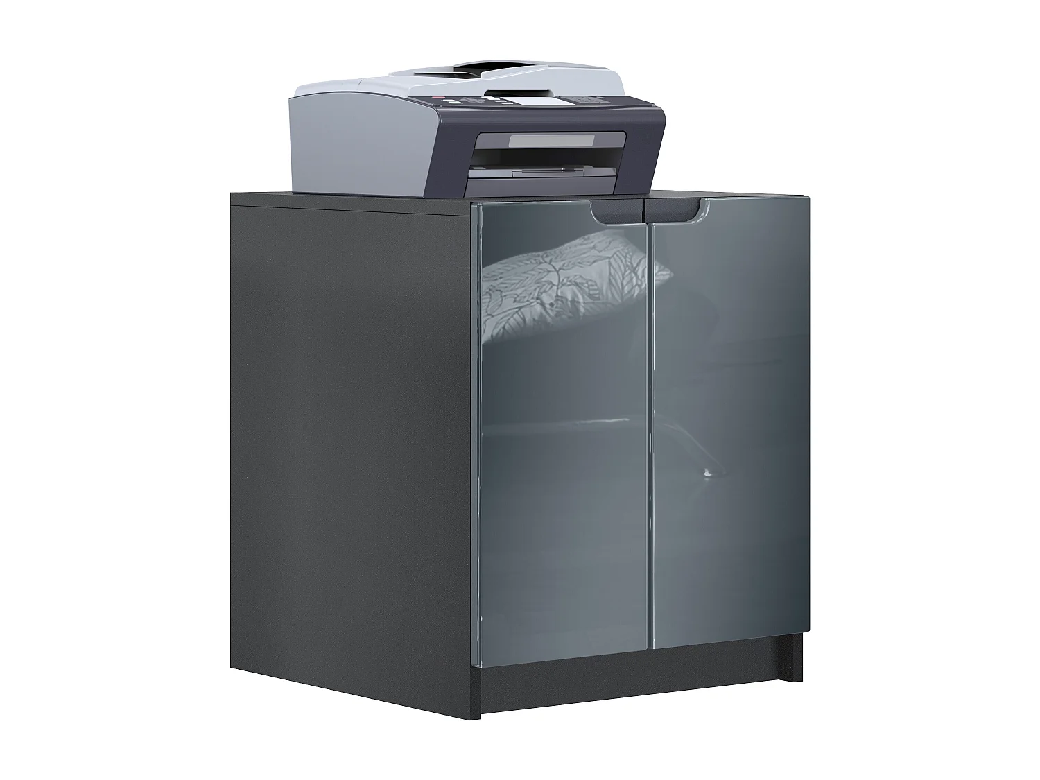 Mobiletto porta stampante Logan, armadietto schedario con 2 scomparti e 2 ante, cassa nero opaco, frontali grigio lucido, (51 x 60,5 x 54 cm)