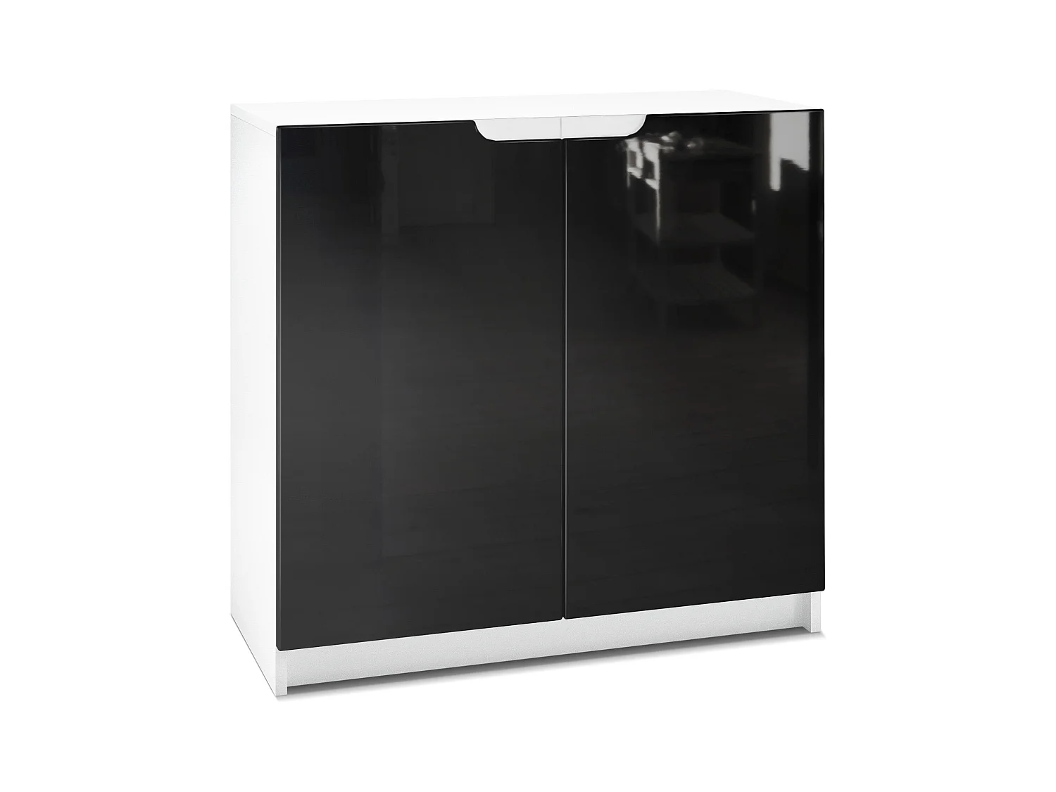 Buffet Logan, Commode avec 2 portes, blanc mat/noir haute brillance (82 x 78 x 37 cm)