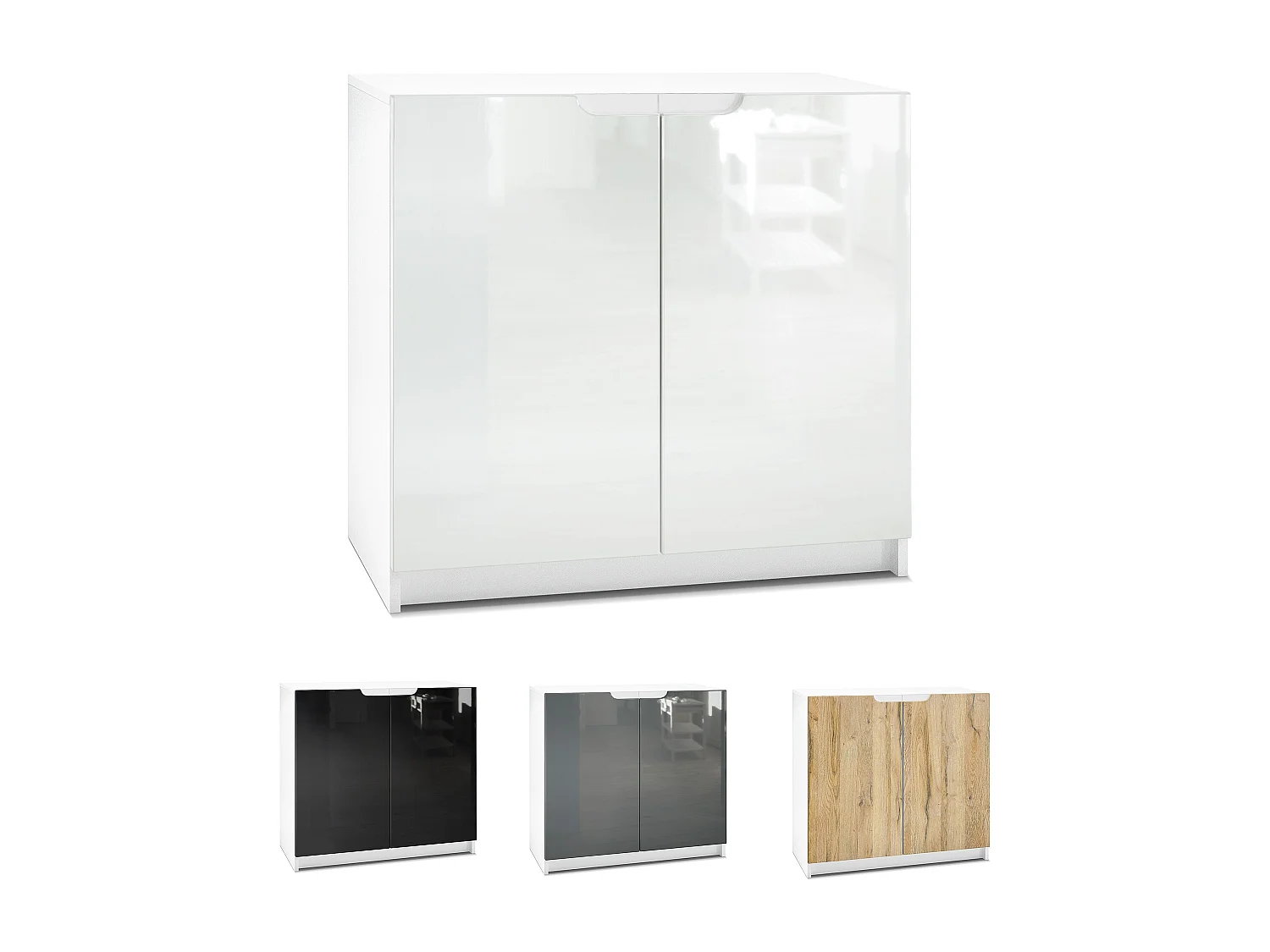 Madia Logan, mobile a 2 ante, bianco opaco/nero lucido (82 x 78 x 37 cm)