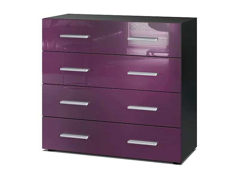 Buffet Pavos, Commode avec 4 tiroirs, noir mat/mûre haute brillance (76 x 72 x 35 cm)