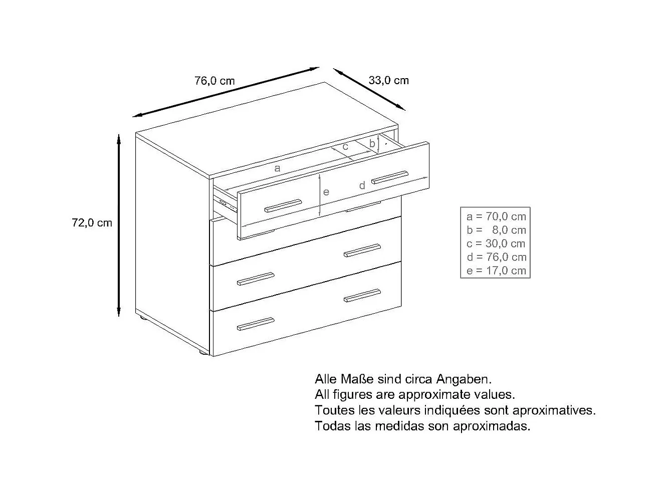Buffet Pavos, Commode avec 4 tiroirs, noir mat/mûre haute brillance (76 x 72 x 35 cm)