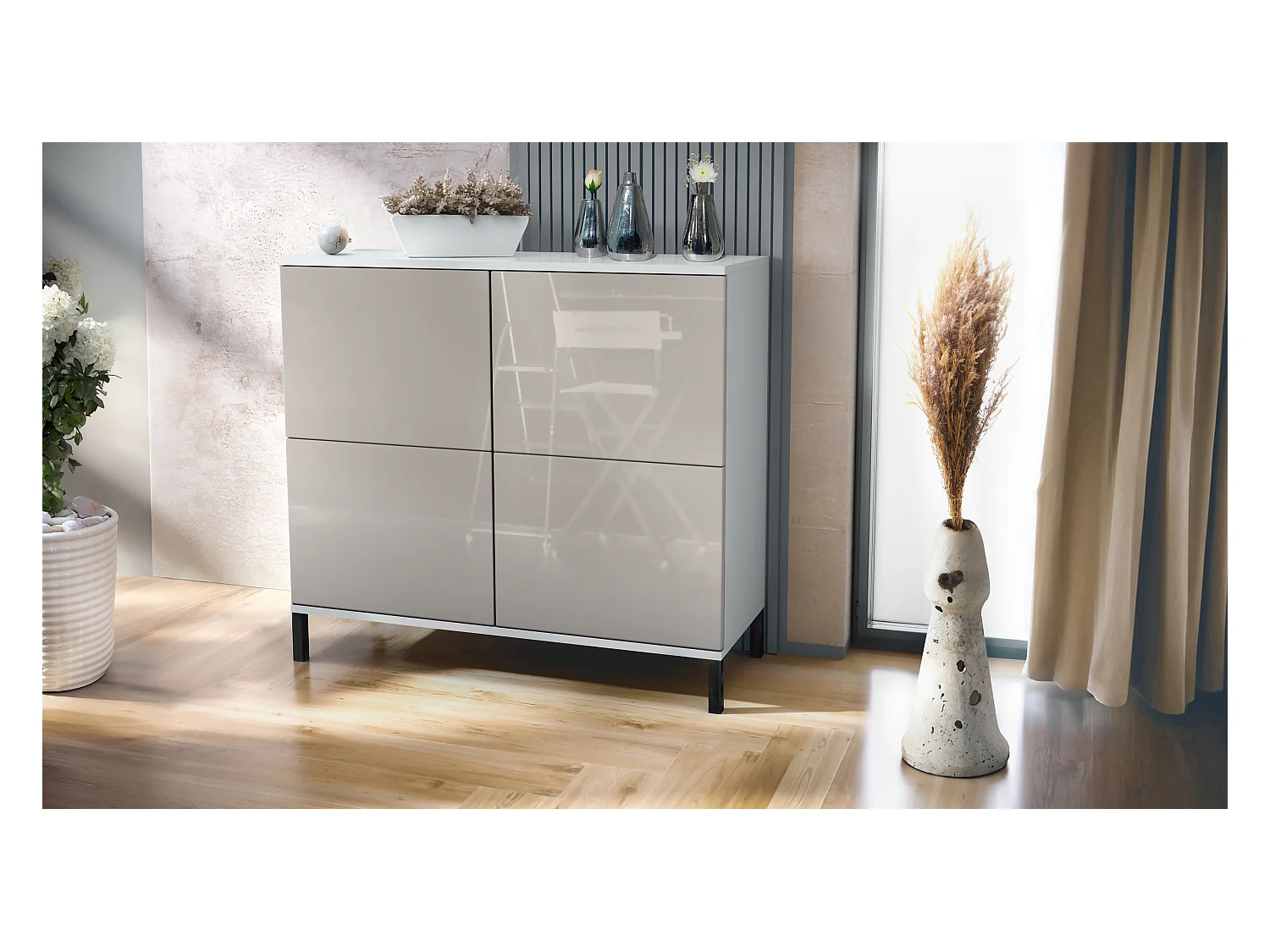 KOMMODE Rova Sandgrau Hochglanz