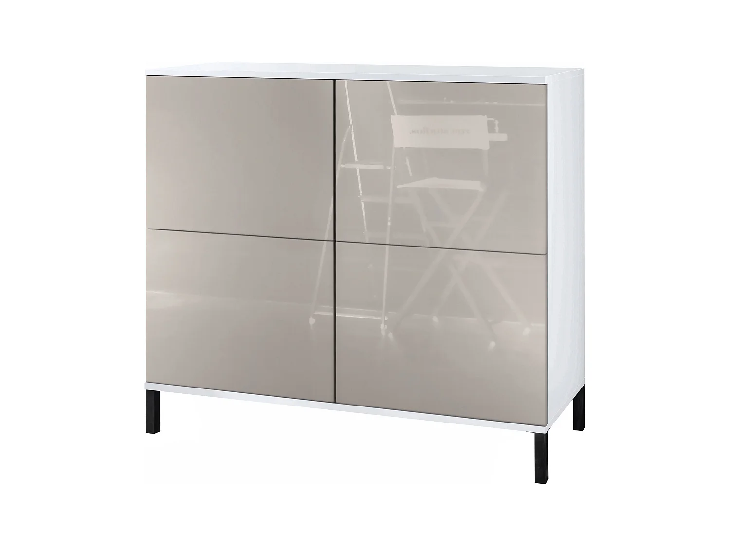 Buffet Rova V3 – Meuble de cuisine moderne avec 4 portes Push-to-Open blanc mat / gris sable haute brillance (92,5 x 83.5 x 35)