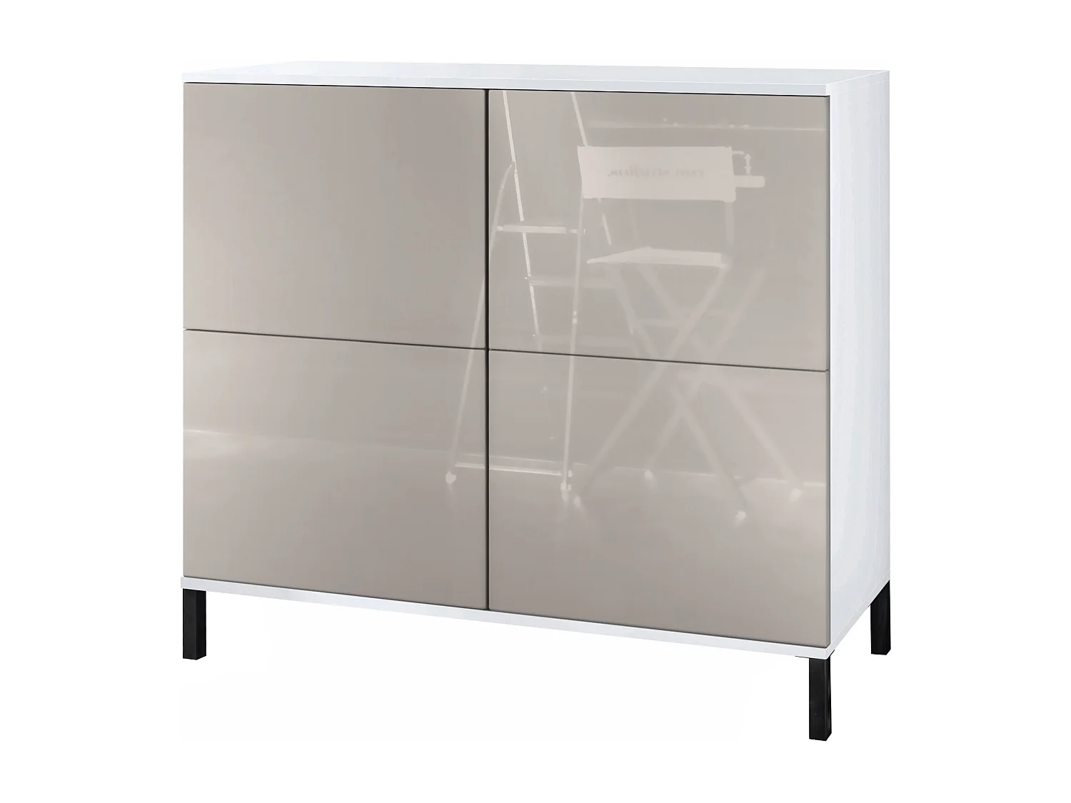Credenza Rova V3 – Mobile da cucina moderno con 4 ante Push-to-Open bianco opaco / grigio sabbia lucido (92,5 x 83.5 x 35)