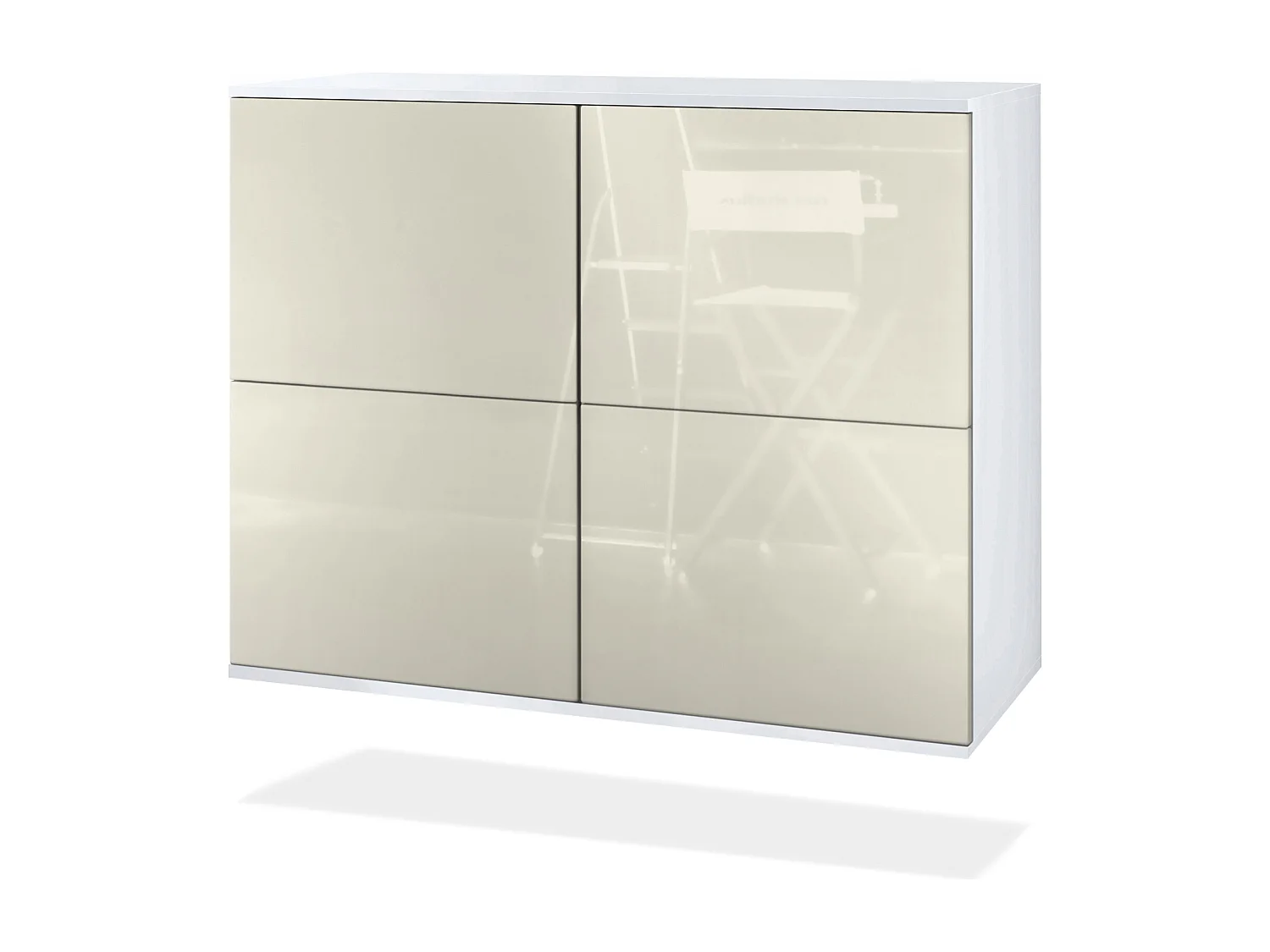 Credenza Rova V3 – Mobile da cucina moderno con 4 ante Push-to-Open bianco opaco / beige lucido (92,5 x 73.5 x 35)
