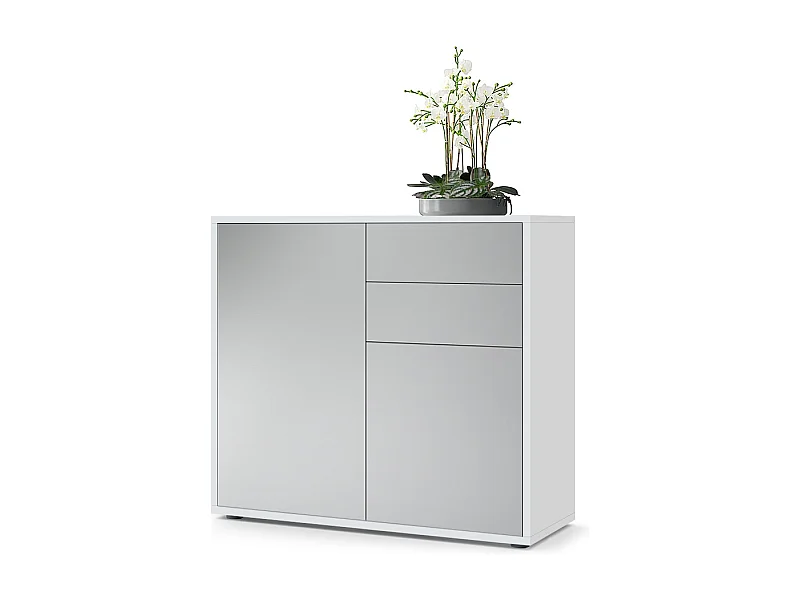Madia  Ben, mobile con 2 ante e 2 cassetti, bianco opaco/grigio chiaro satinato (79 x 74 x 36 cm)