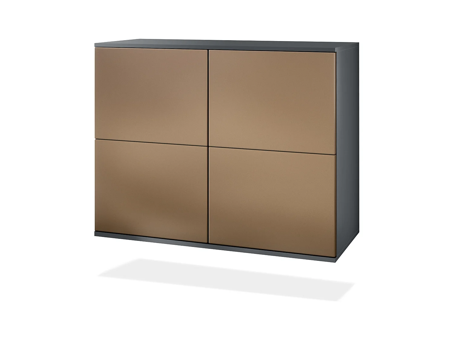 Buffet Rova V3 – Meuble de cuisine moderne avec 4 portes Push-to-Open anthracite mat / aspect bronzé (92,5 x 73.5 x 35)