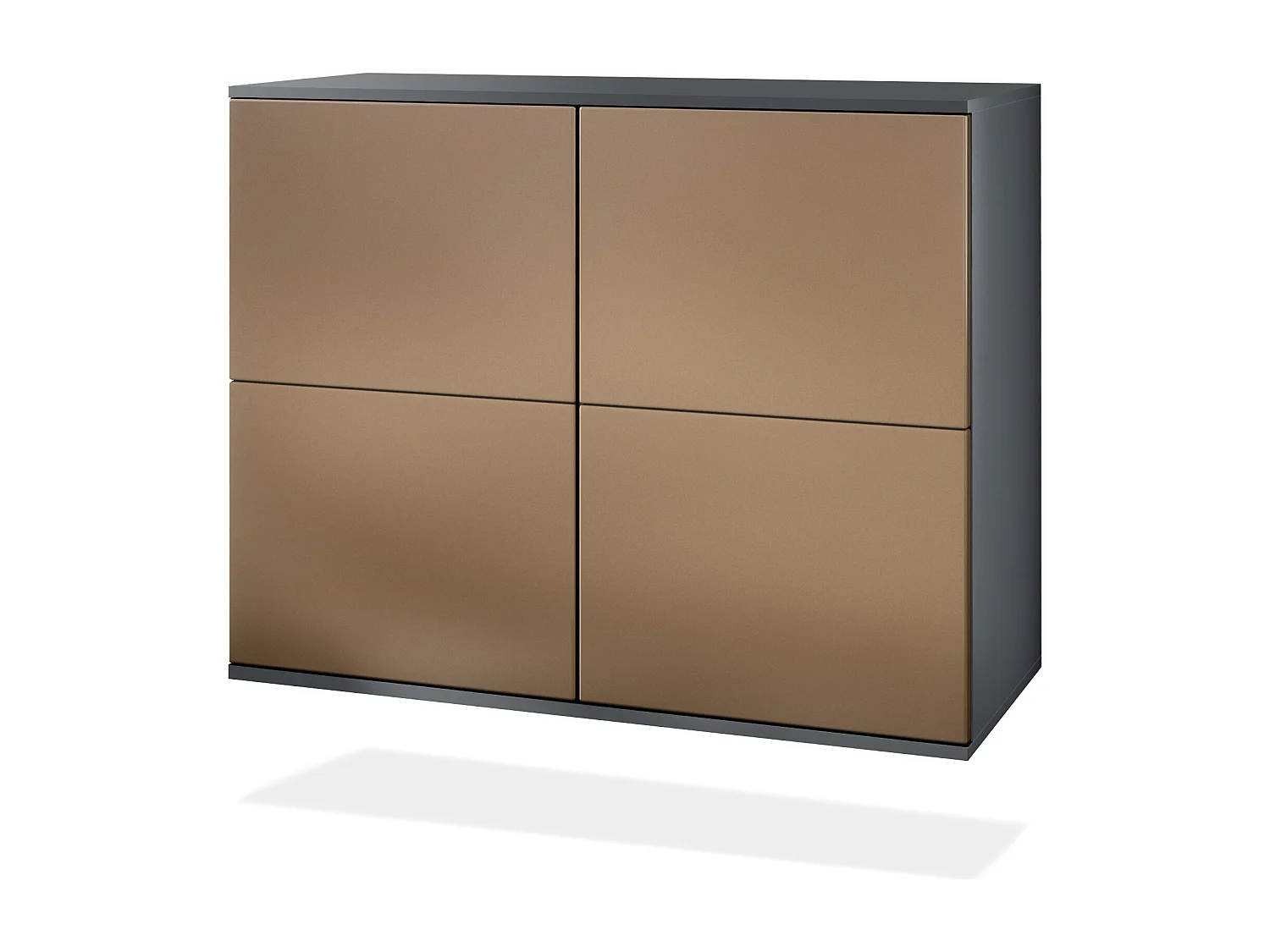 Credenza Rova V3 – Mobile da cucina moderno con 4 ante Push-to-Open antracite opaco  / ottica bronzo (92,5 x 73.5 x 35)